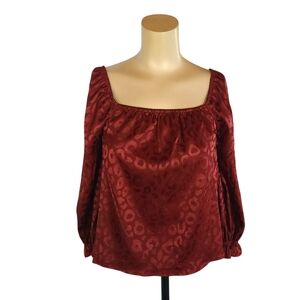 NWT True Craft Syrah Red Satin Square Neck Top Small
